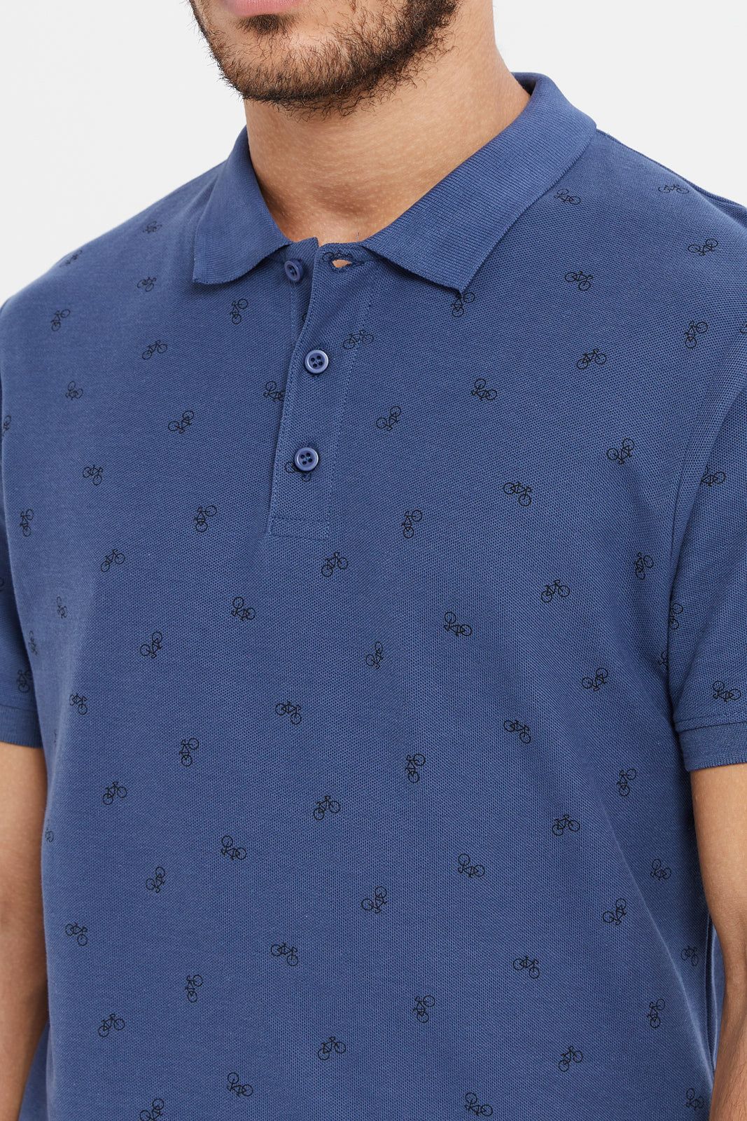 Men Blue Printed Polo Shirt sold by Redtag product image thumbnail 4