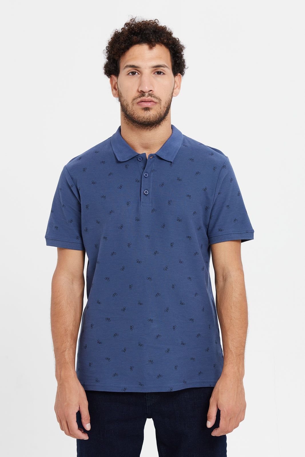 Men Blue Printed Polo Shirt sold by Redtag
