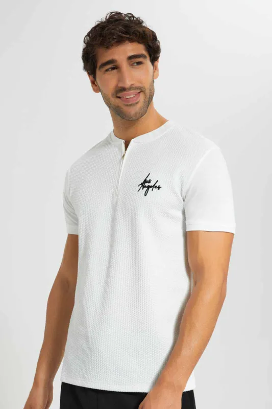 White Zip Placket T-Shirt sold by Redtag