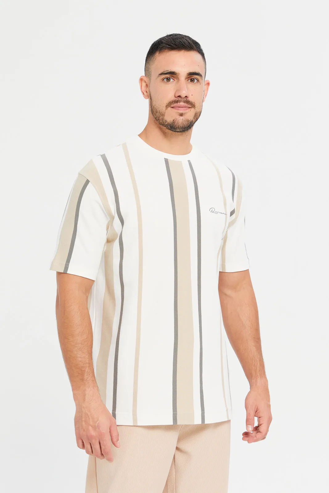 Men White Striped T-Shirt sold by Redtag