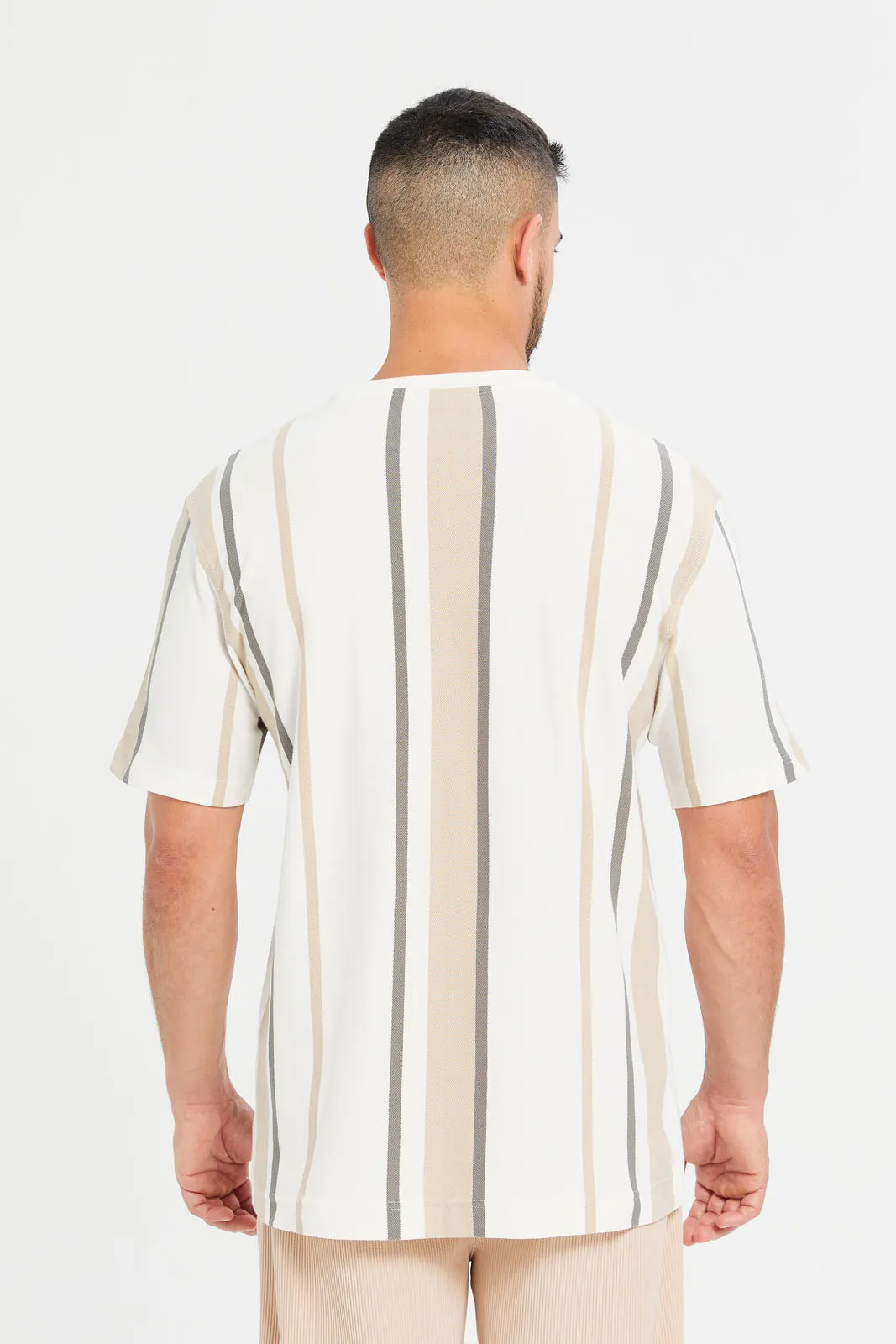 Men White Striped T-Shirt sold by Redtag product image thumbnail 3