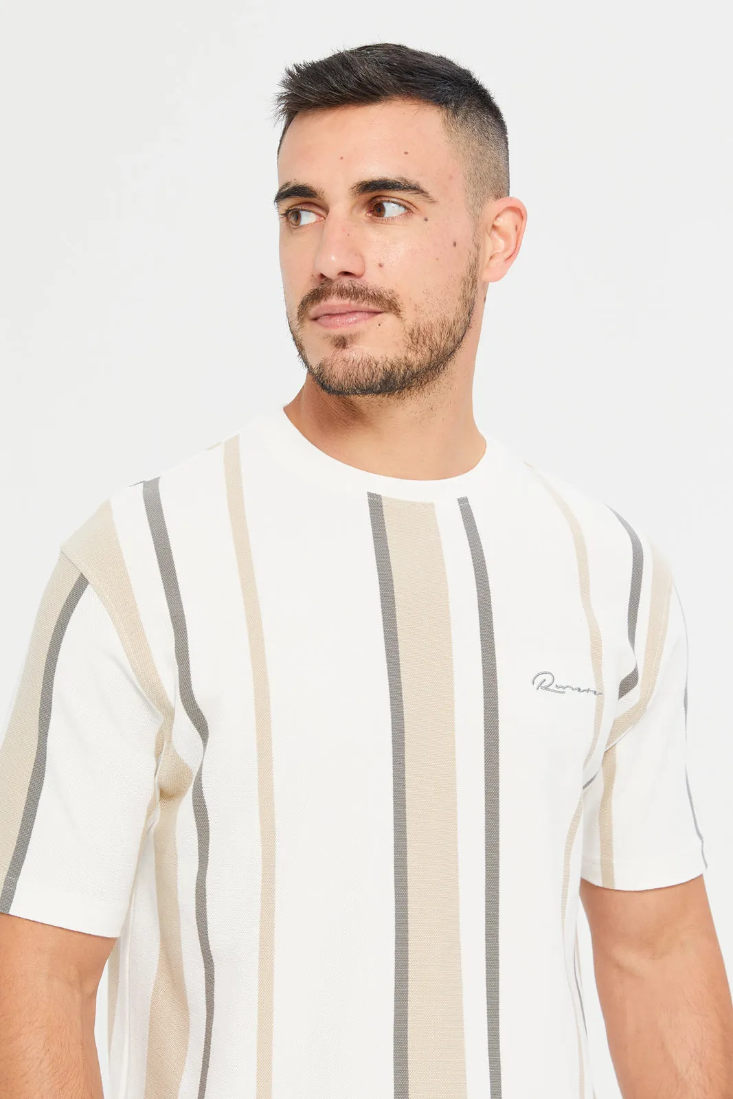 Men White Striped T-Shirt sold by Redtag product image thumbnail 4