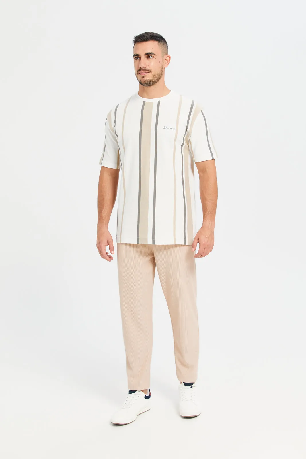 Men White Striped T-Shirt sold by Redtag product image thumbnail 2