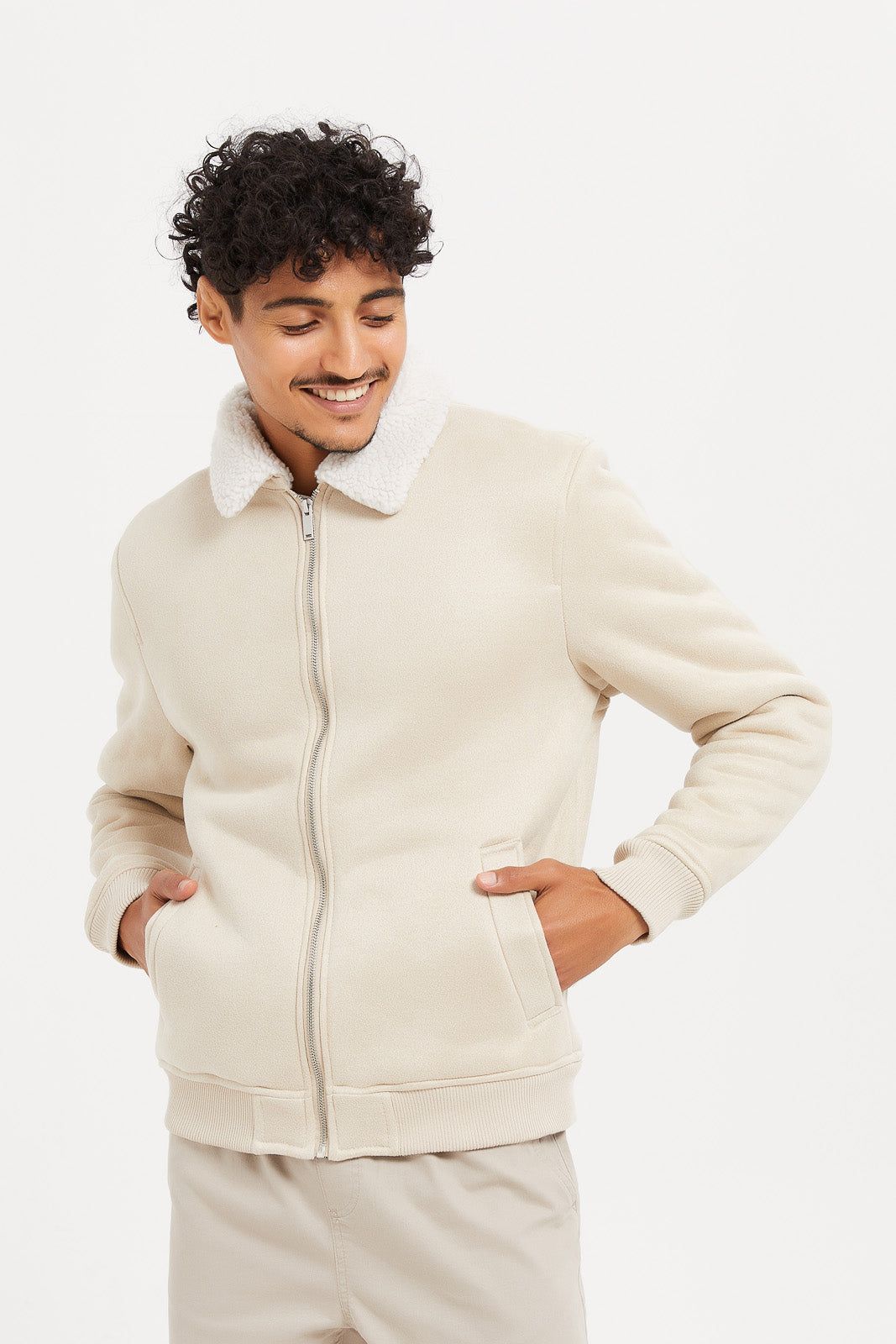 Men Beige Suede Aviator Jacket sold by Redtag