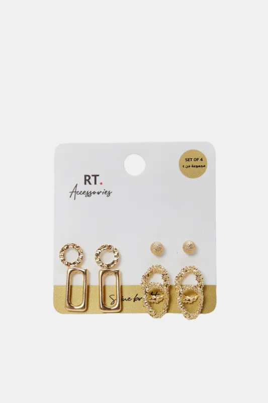 Women Gold Embellished Studs (4 Pairs) sold by Redtag