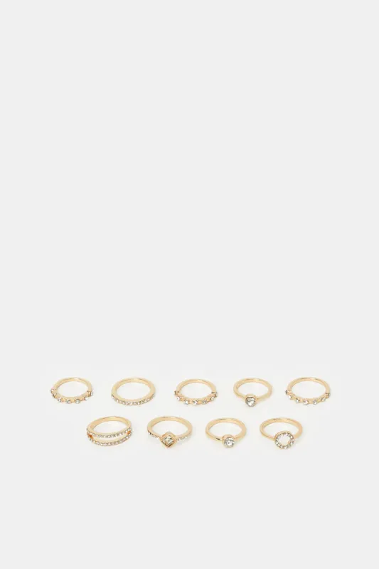 Women Gold Embellished Ring Set (9 Piece) sold by Redtag