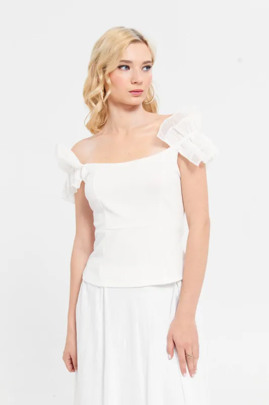Women White Ruffled Top sold by Redtag