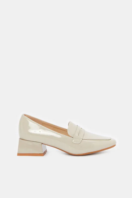 Women Beige Patent Heeled Loafer sold by Redtag