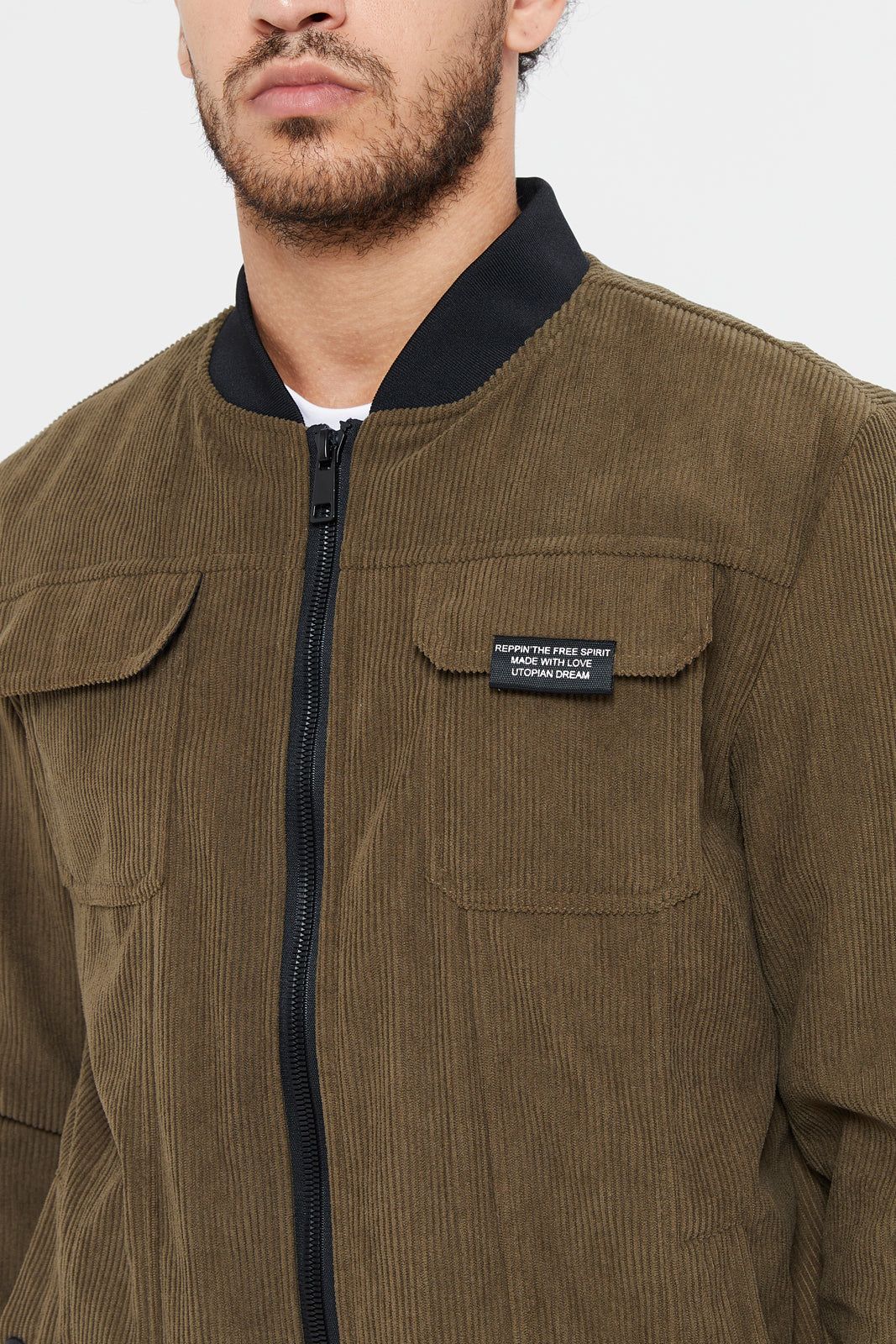 Men Olive Corduroy Bomber Jacket sold by Redtag product image thumbnail 4