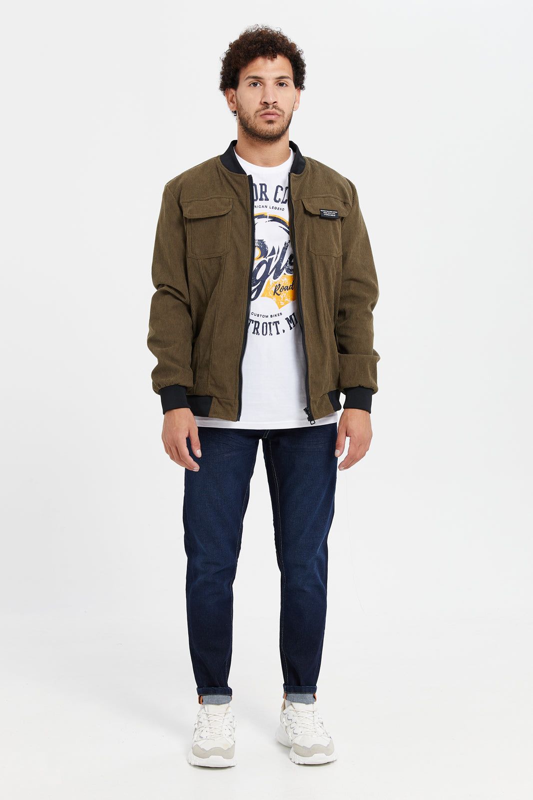 Men Olive Corduroy Bomber Jacket sold by Redtag product image thumbnail 2