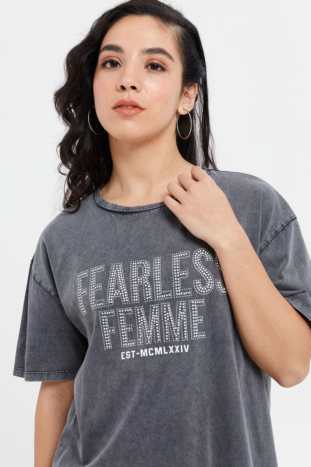 Women Grey Printed Oversize Biker T-Shirt sold by Redtag product image thumbnail 4