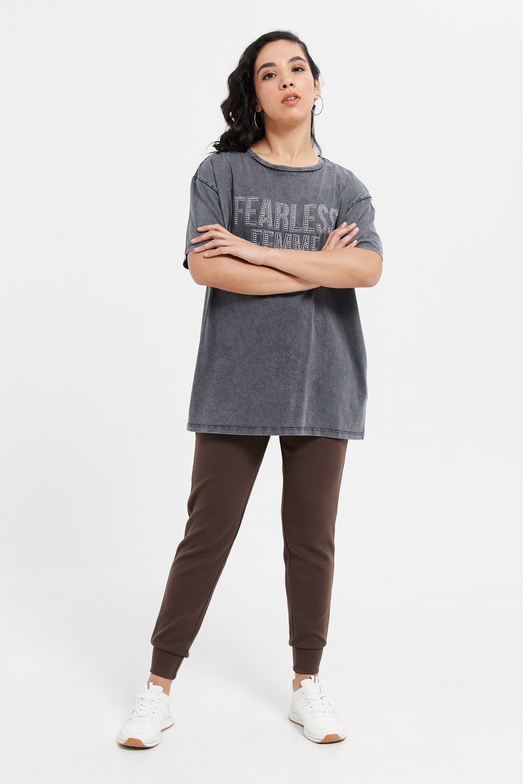 Women Grey Printed Oversize Biker T-Shirt sold by Redtag product image thumbnail 2