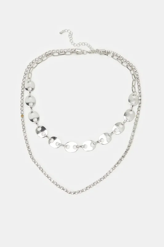 Women Silver Embellished Layered Necklace sold by Redtag