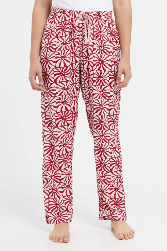 Women Red Printed Pajama Bottom sold by Redtag