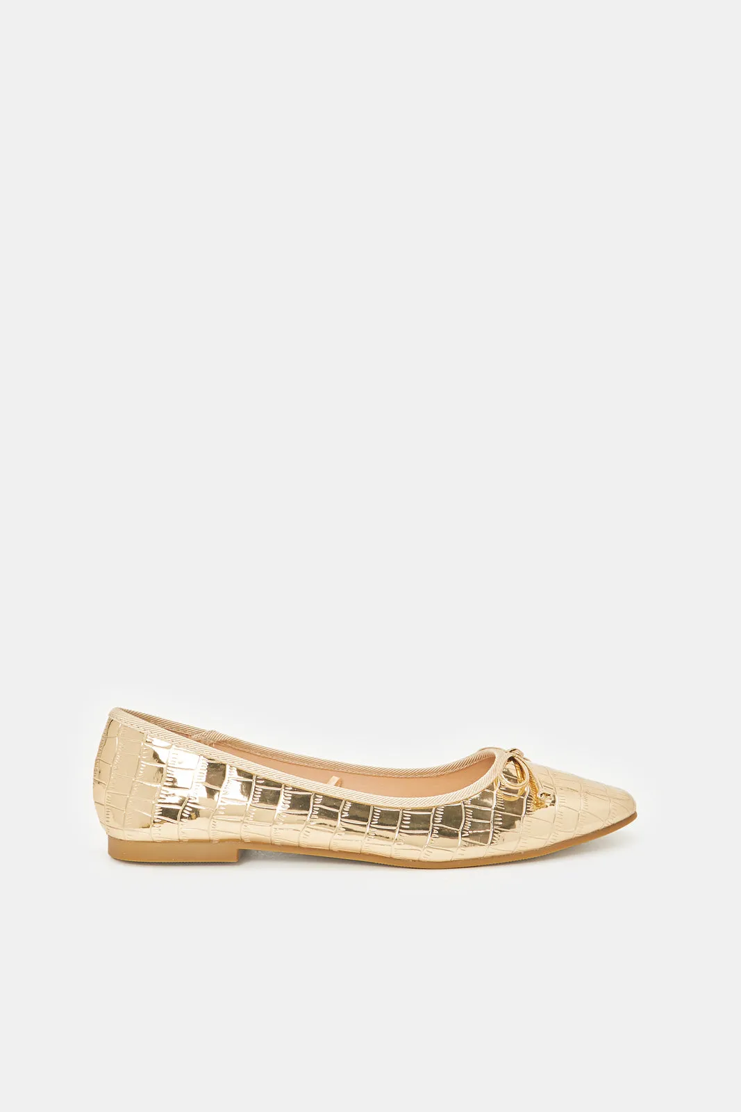 Women Gold Croc Effect Ballerina sold by Redtag