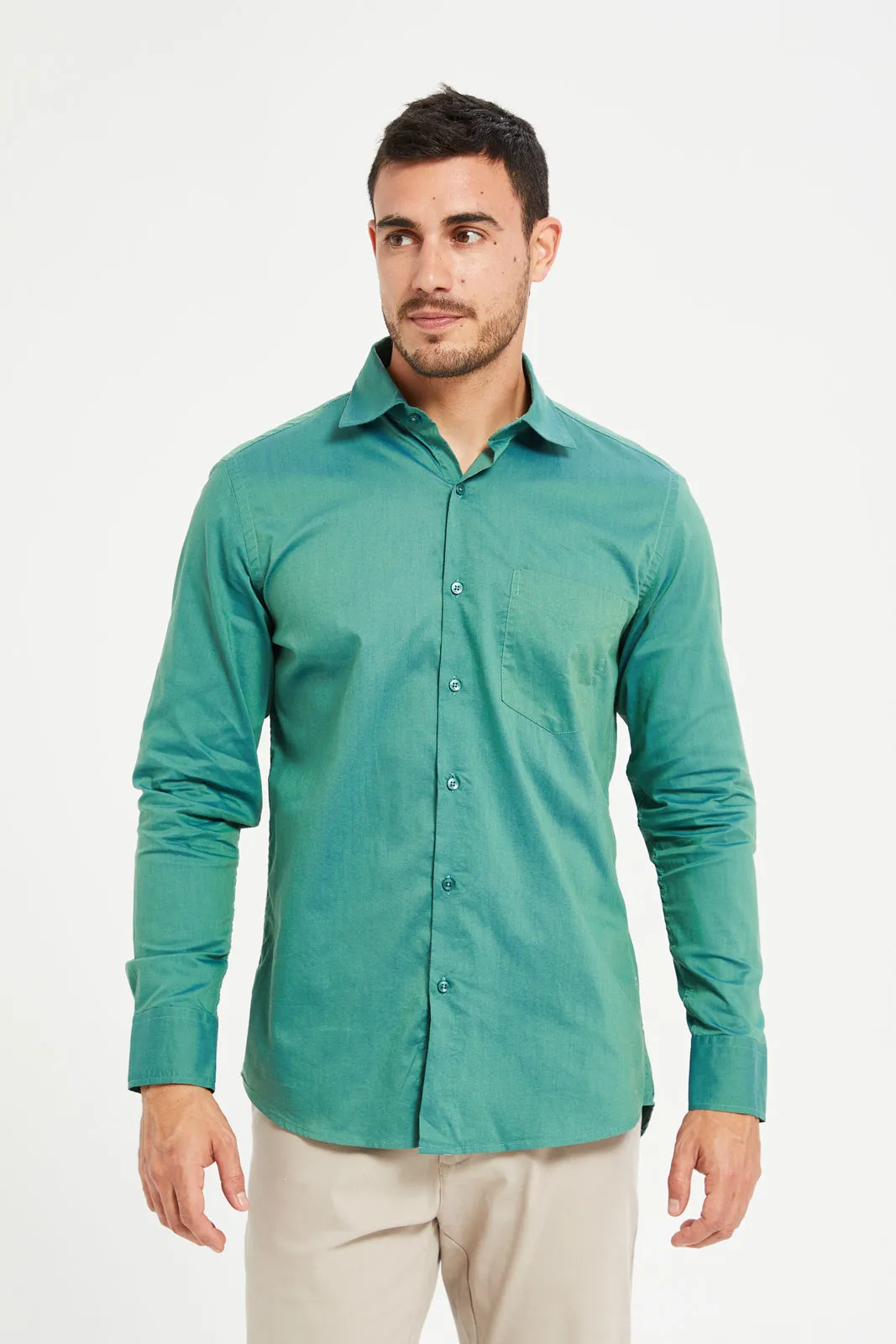 Men Green Collared Formal Shirt sold by Redtag