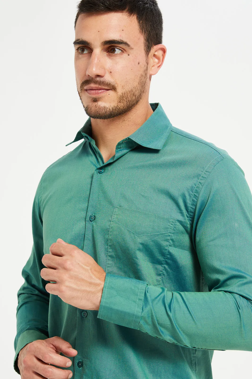 Men Green Collared Formal Shirt sold by Redtag product image thumbnail 4