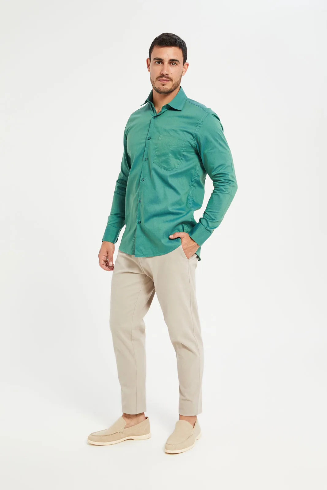 Men Green Collared Formal Shirt sold by Redtag product image thumbnail 2