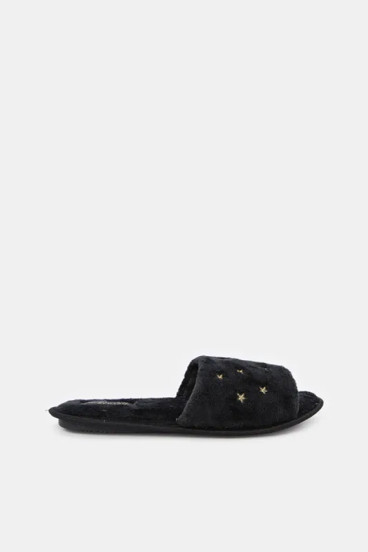 Women Black Star Embroidery Slipper sold by Redtag
