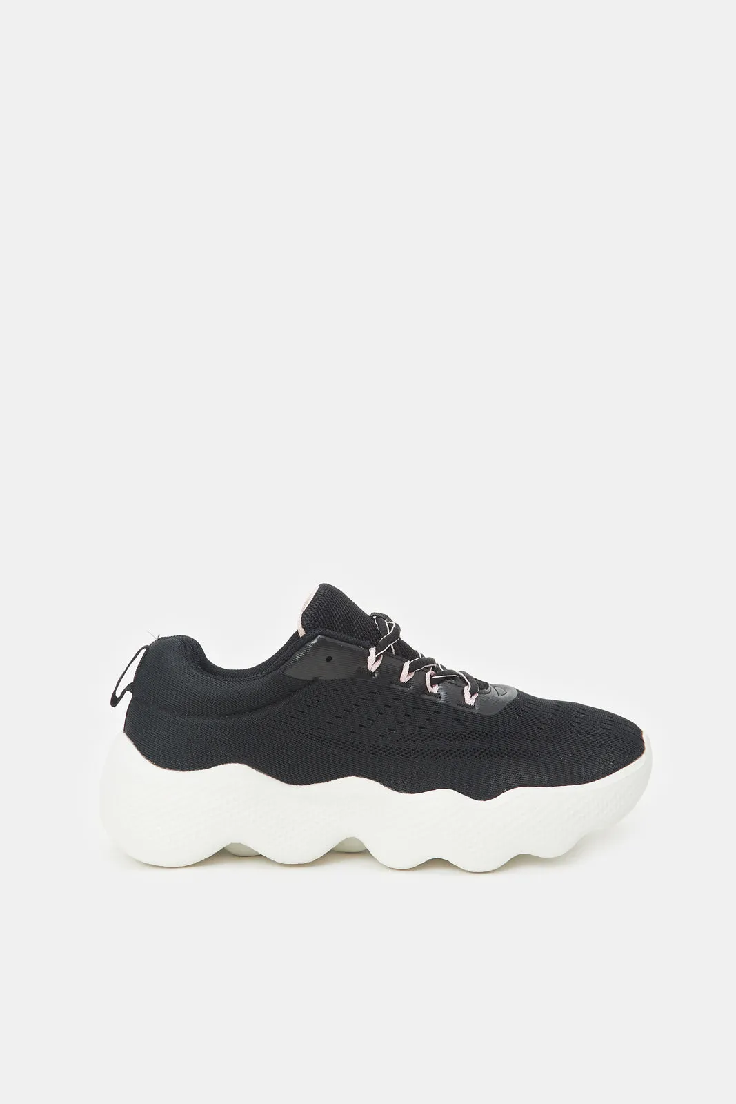 Women Black Chunky Lace Up Sneakers sold by Redtag