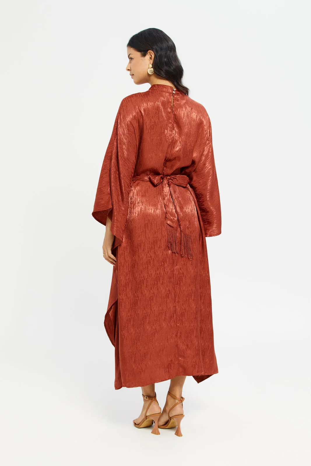 Women Rust Jacquard Satin Kaftan Dress sold by Redtag product image thumbnail 3