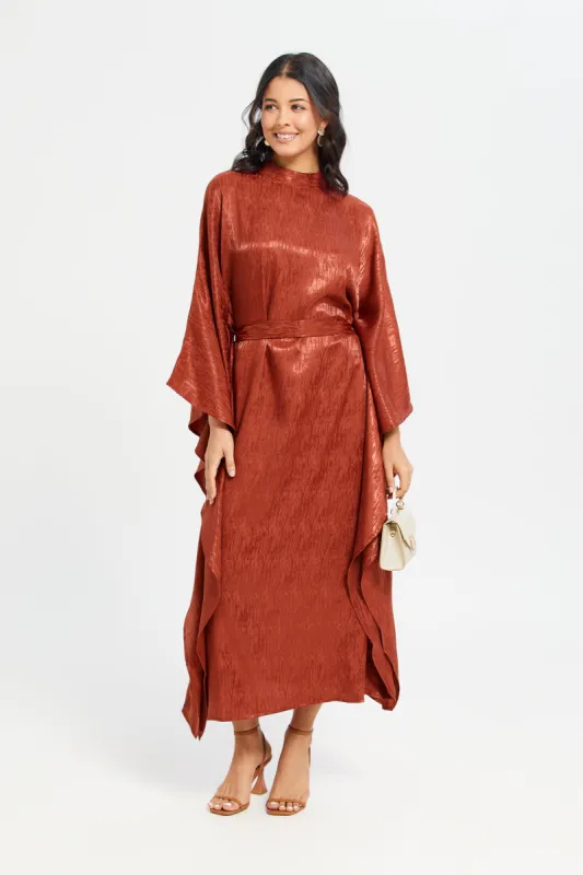 Women Rust Jacquard Satin Kaftan Dress sold by Redtag