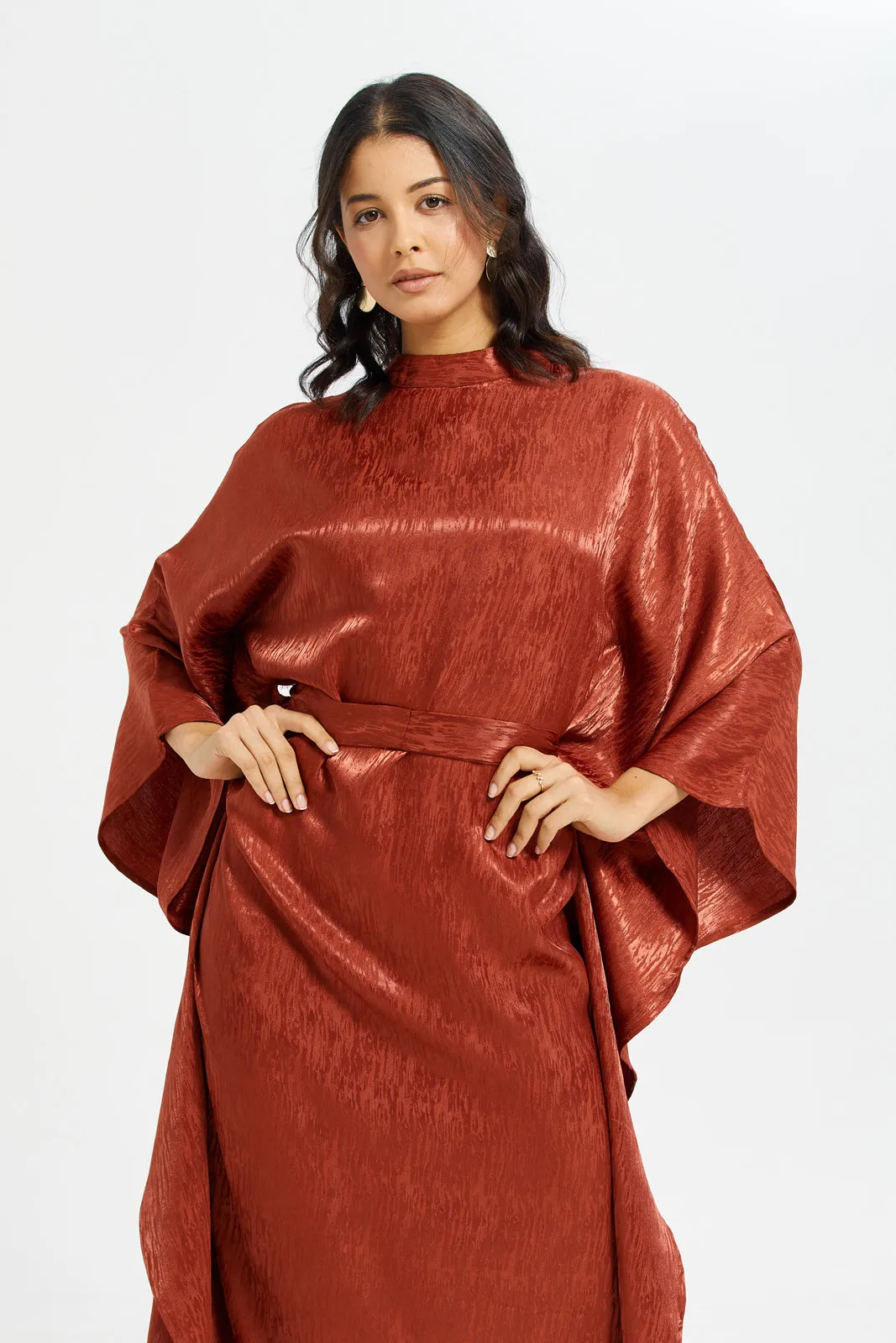 Women Rust Jacquard Satin Kaftan Dress sold by Redtag product image thumbnail 2
