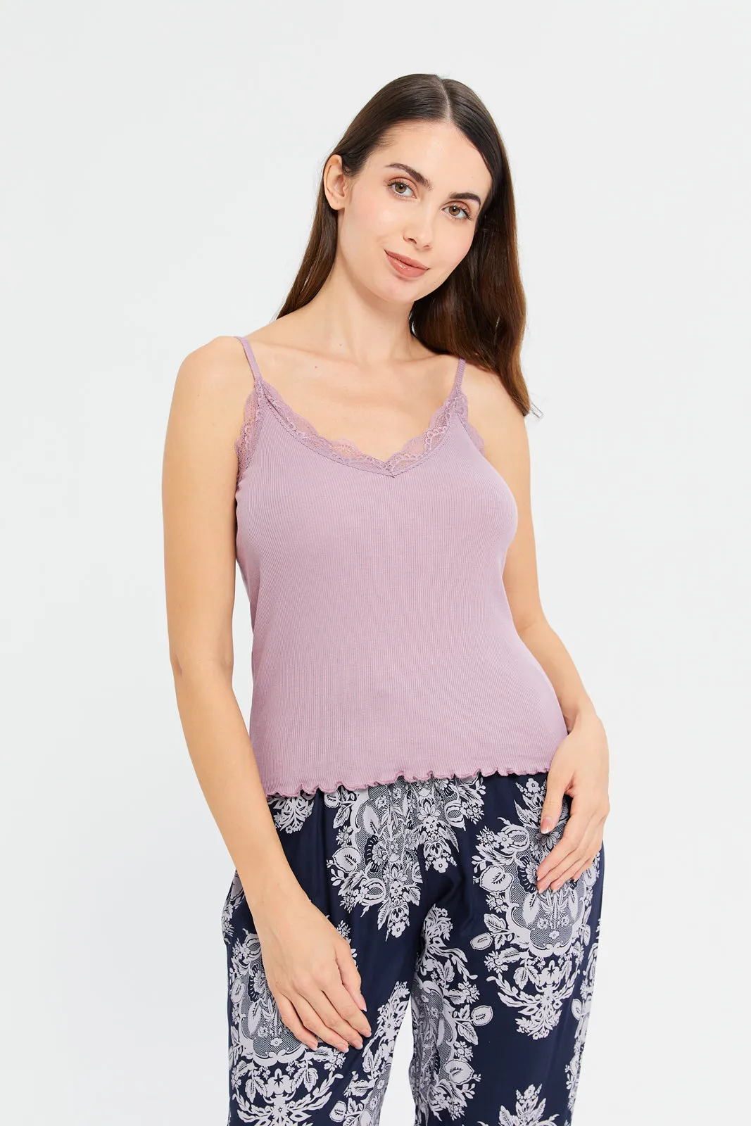 Women Mauve Strappy Lace Vest sold by Redtag