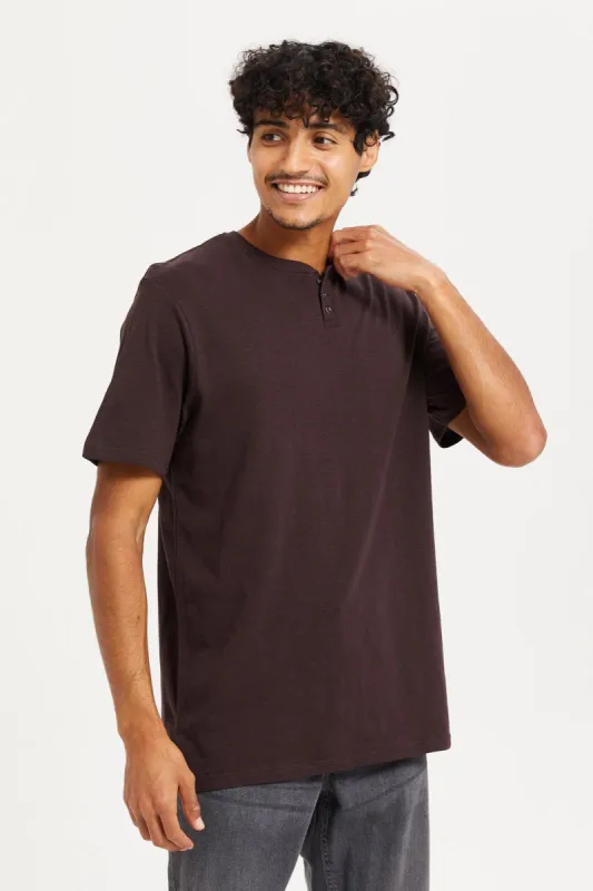 Men Burgundy Henley T-Shirt sold by Redtag