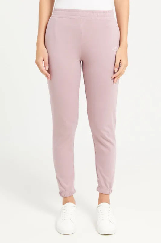 Women Pink Elasticated Hem Placement Joggers sold by Redtag
