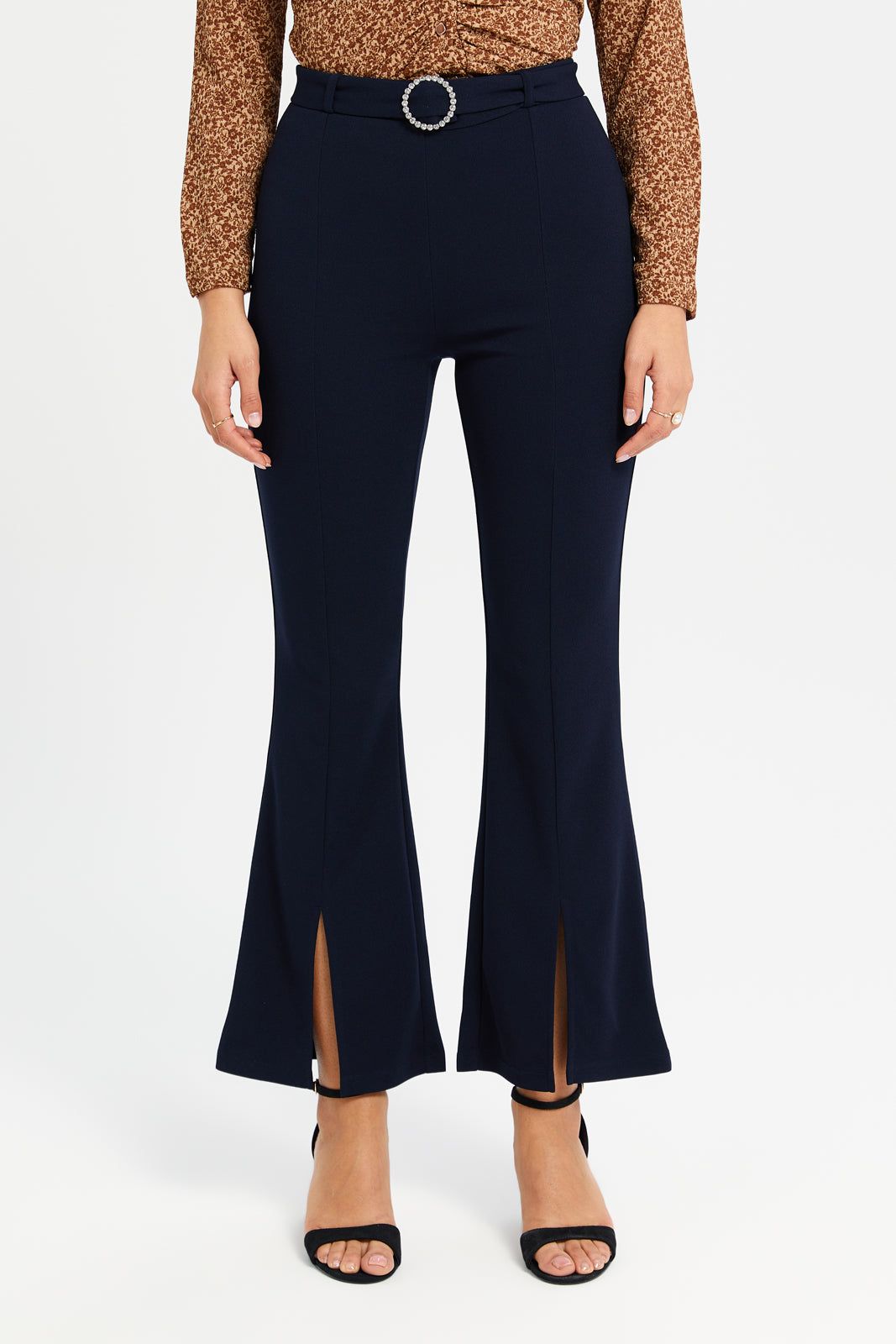 Women Navy Buckle Detailed Belted Trousers sold by Redtag