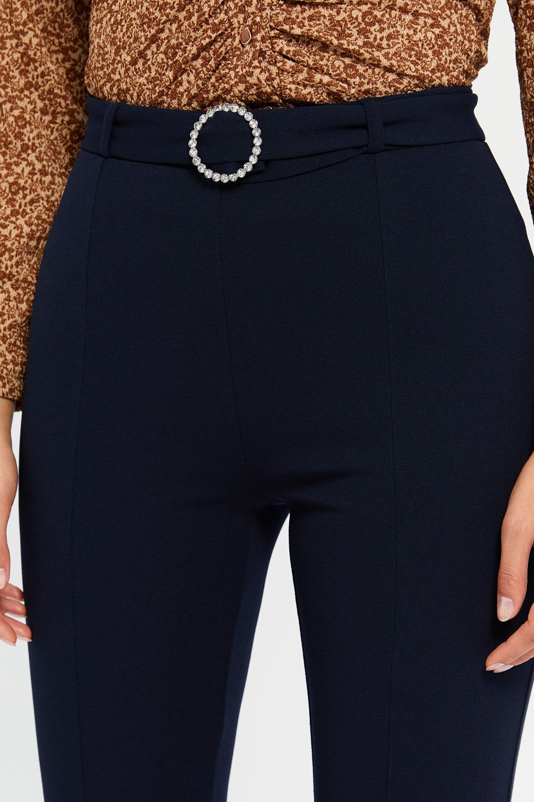 Women Navy Buckle Detailed Belted Trousers sold by Redtag product image thumbnail 4