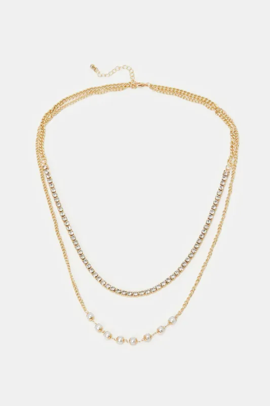 Women Gold Embellished Layered Necklace sold by Redtag