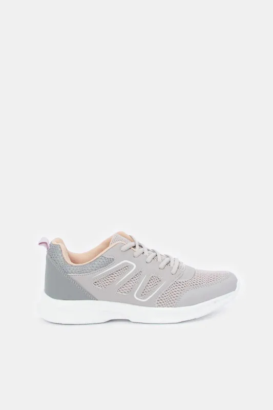 Women Grey Mesh Lace Up Sneakers sold by Redtag