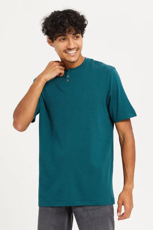 Men Teal Henley T-Shirt sold by Redtag