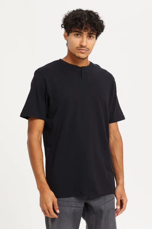 Men Black Henley T-Shirt sold by Redtag