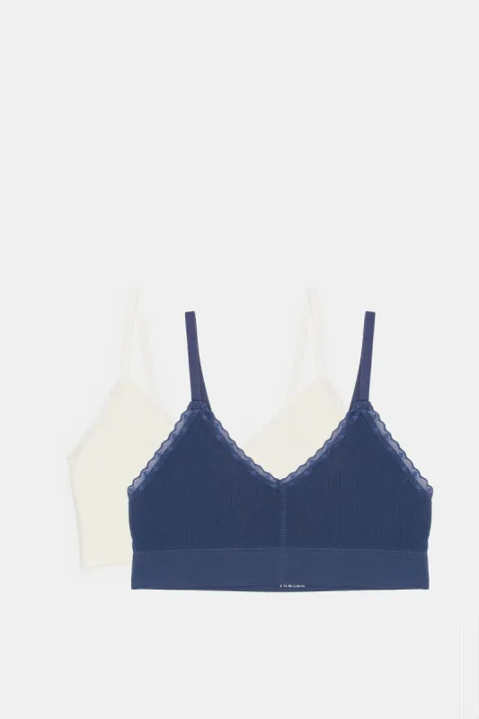 Women White And Navy Non-Padded Bra Set (Pack Of 2) sold by Redtag