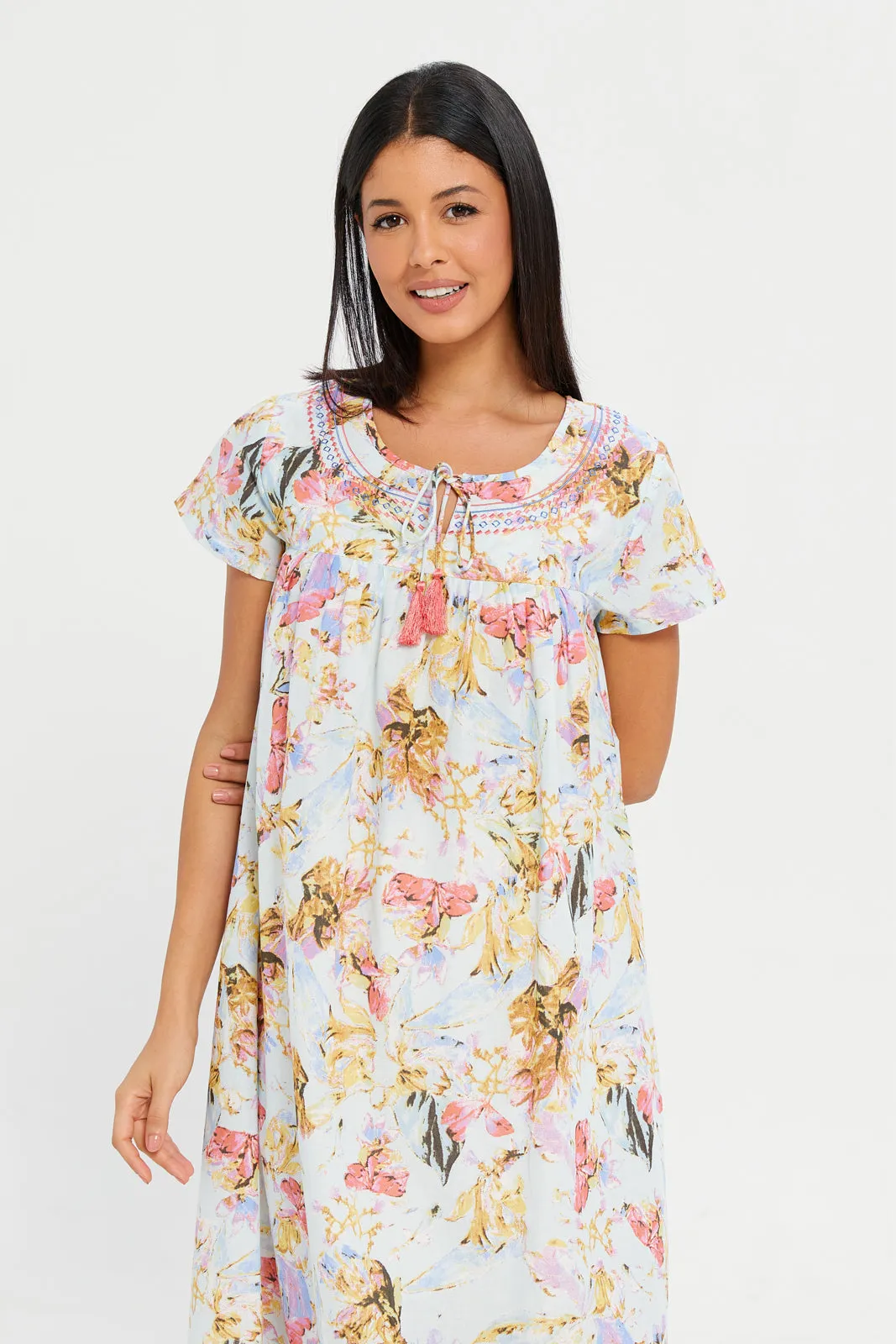 Women Beige Embroidery Nightgown sold by Redtag product image thumbnail 2