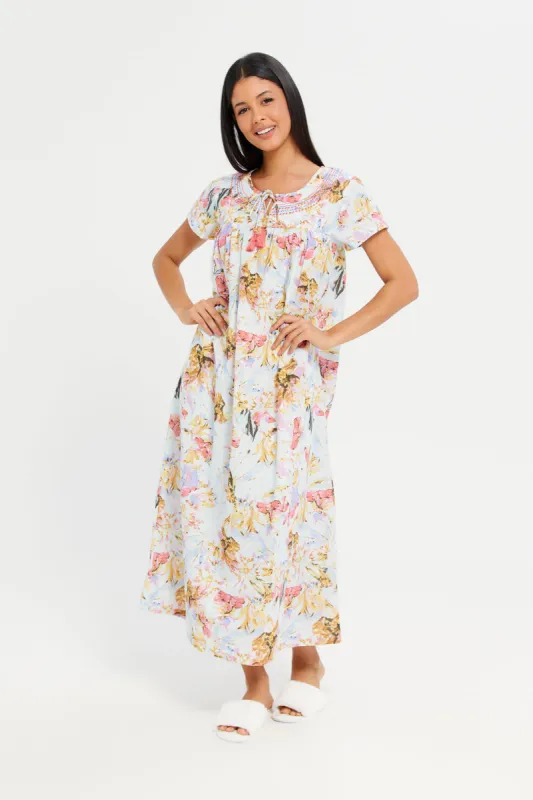 Women Beige Embroidery Nightgown sold by Redtag