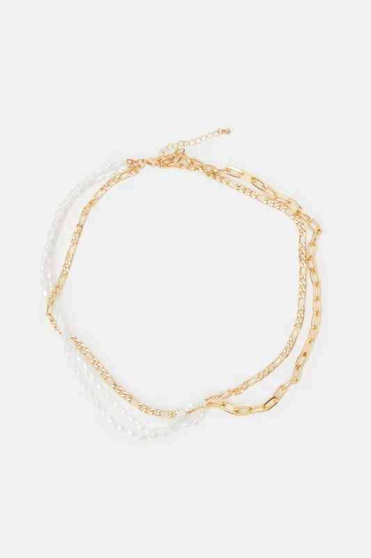 Women Gold Pearls Layered Necklace sold by Redtag