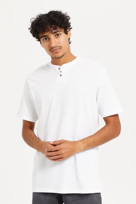 Men White Henley T-Shirt sold by Redtag