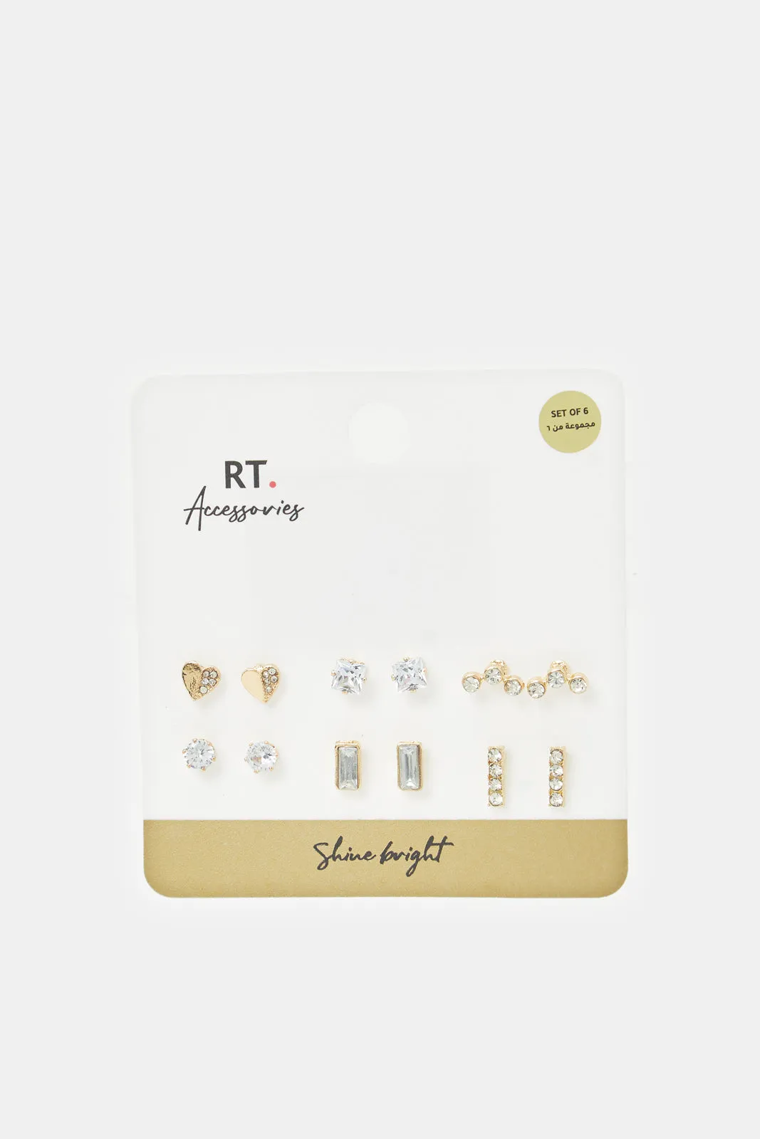 Women Gold Embellished Stud Set (6 Pairs) sold by Redtag