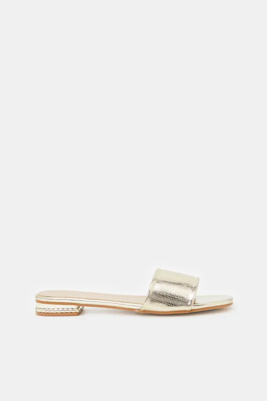 Women Gold Plain Skin Mule sold by Redtag