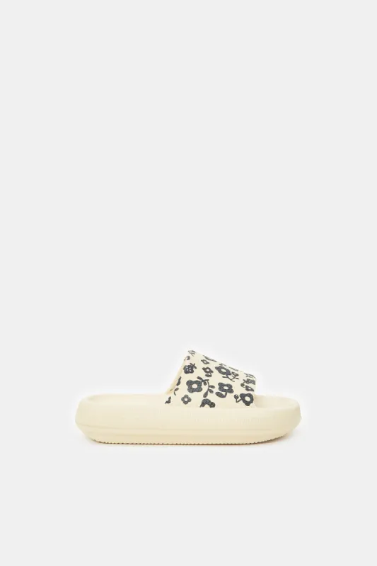 Women Beige Floral Print Moulded Slide sold by Redtag