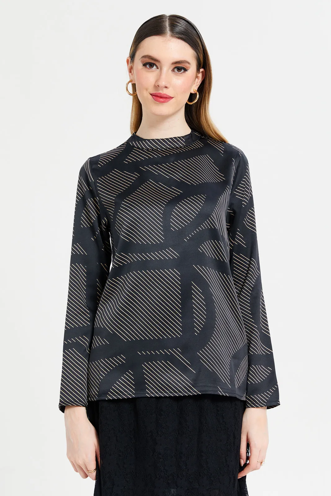 Women Black Printed Blouse sold by Redtag