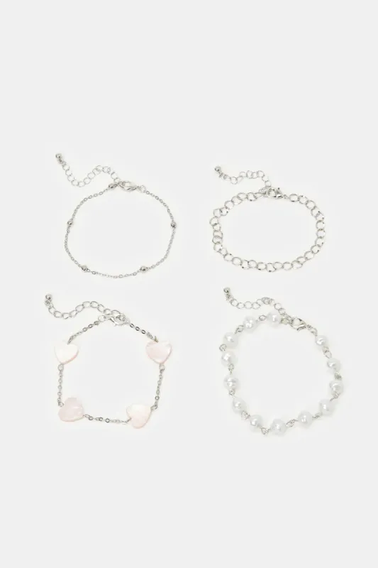 Women Silver Embellished Bracelet Set (4 Piece) sold by Redtag