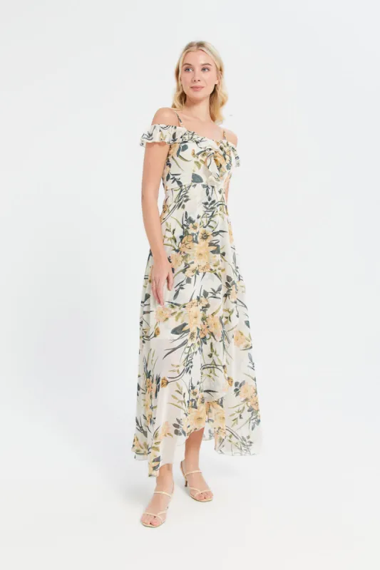 Women Cream Printed Maxi Dress sold by Redtag