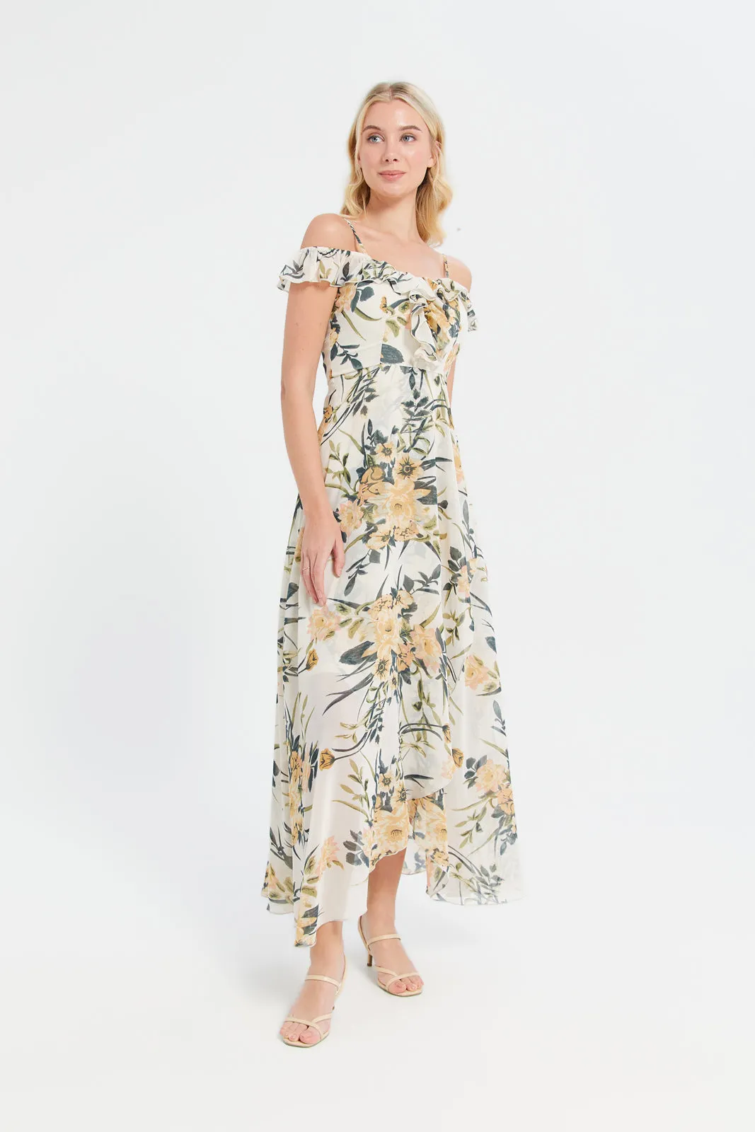 Women Cream Printed Maxi Dress sold by Redtag