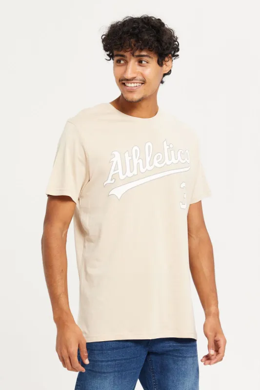 Men Beige Graphic T-Shirt sold by Redtag