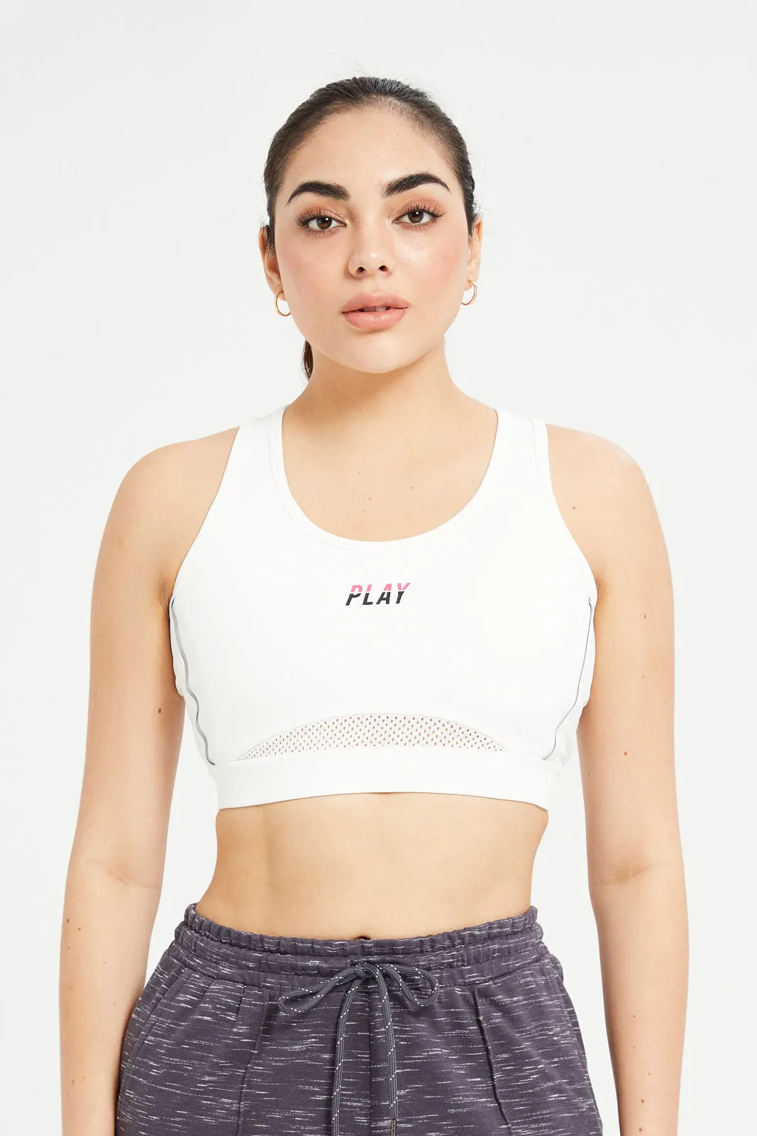 Women White Sports Bra With Reflector sold by Redtag